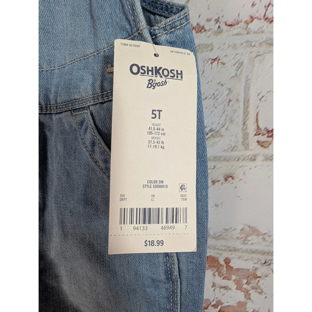 OshKosh Denim Overalls Kids 5T Light Blue Floral Embroidered Jeans 6J698810
